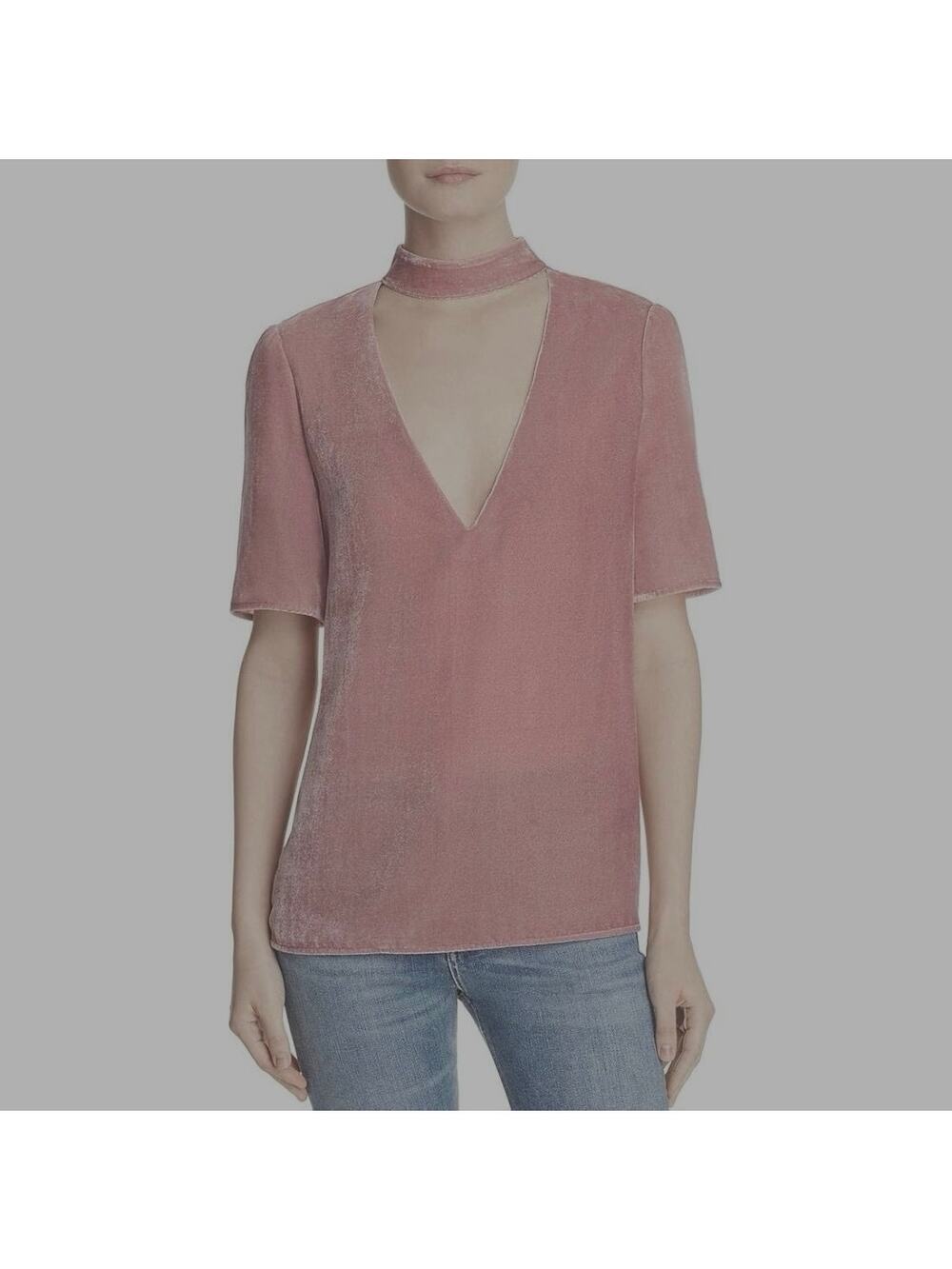 AQUA Bloomingdale’s Velvet Double V Choker Top Size M in Blush Pink NWT